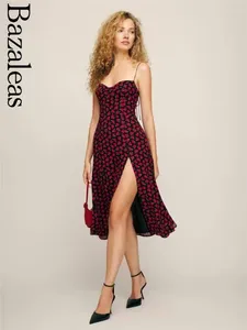 Robes décontractées Femmes Zbza Holiday Ajuster Spaghetti Stracts Summer Party Elegant Rose Print Sexy Sexy Rush Dress Store