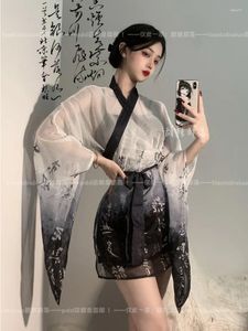 Casual Jurken WOMENGAGA Jurk Elegante V-hals Zoete Pittige Inkt Oude Stijl Chinese Hanfu Vest Transparant Wit Dunne Retro 9TI8