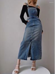 Abiti casual WOMENGAGA Maxi abito lungo con cinturino in denim alla moda per donna coreana allentata sottile chic 5RGA