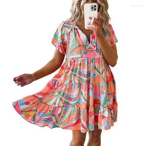 Robes Décontractées Femmes Boho Manches Courtes Imprimé Floral Robe Haute Attente Été Flowy Swing Mini Plage