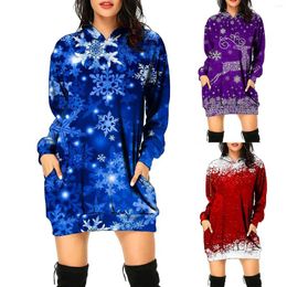 Robes décontractées Sweat-shirt de Noël pour femmes à manches longues à capuche à capuche à capuche à capuche à la taille de taille plus grandeur