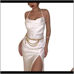 Robes décontractées Vêtements pour femmes Vêtements Drop Delivery 2021 Élégant Sexy Blanc Imprimé Léopard Dos Nu Slip Femmes Sans Manches Cross Sling Slim Ne