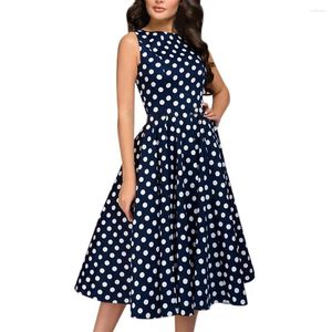 Casual Jurken Dames Cocktail Party Zip Elegante Retro Knie Dames Jurk Lengte Mouwloos Flare Vintage Print Huis Voor