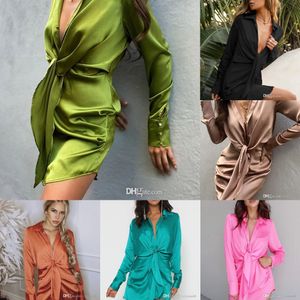 Casual Jurken Womens Designer Kleding Lange Mouw Wit Overhemd Jurk 2022 Turn Down Collar Mini Button Sexy Lace Up Button Up Jurk