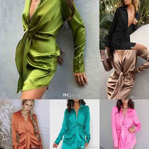 Casual Jurken Womens Designer Kleding Lange Mouw Wit Overhemd Jurk 22 Turn Down Collar Mini Button Sexy Lace Up Button Up Jurk