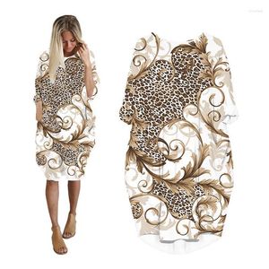 Robes décontractées Chaîne de léopard pour femmes streetwear plus taille pour femmes vêtements vêtements féminins à manches longues Robe femme