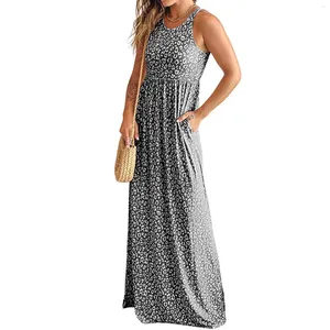 Casual jurken dames luipaard pocket mouwloze bel mond ronde voor zomer sundresses dames midi lengte