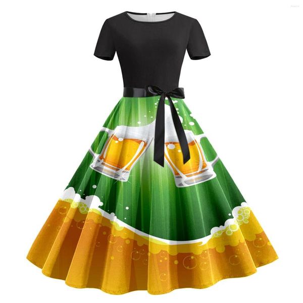 Vestidos casuales para mujer Oktoberfest Vestido de cóctel de manga corta Disfraz de rodilla Vintage A Line Horn Swing Formal Ball Girl