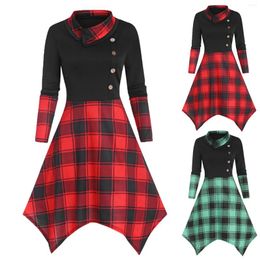 Robes décontractées femmes punk gothique plaid patchwork robe à lacets sans manches irrégulière simple boutonnage panneau vestidos mujer