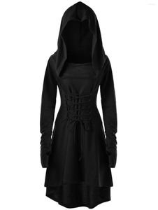 Casual jurken dames renaissance kostuums capuchon robe vinage vintage pullover high lage lage hoodie jurk mantel mantel