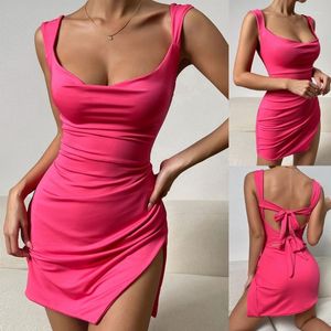 Vestidos casuales para mujer Split Square Neck Cami Bodycon Dress High Mini Summer Elegant