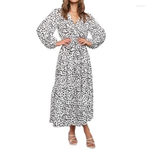 Casual Jurken Dames Lente Zomer Maxi Jurk Lange mouw Print Boheemse V-hals Flowy 517D