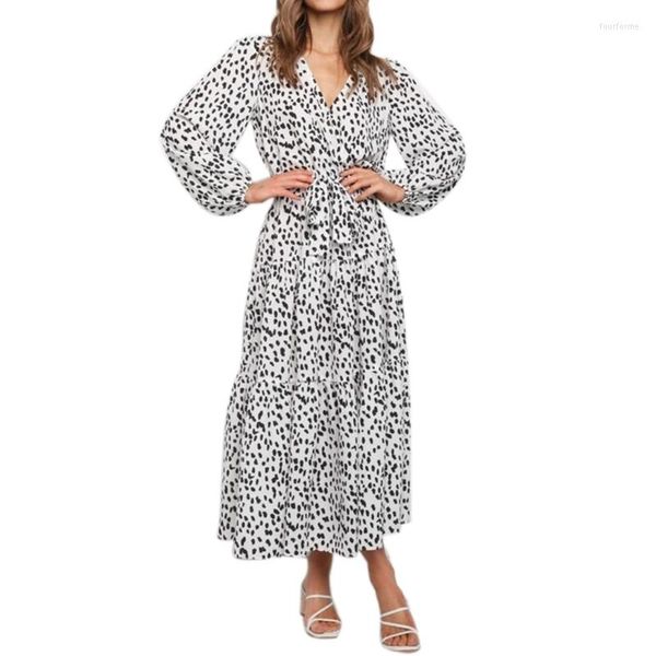 Robes décontractées Femme Spring Summer Robe maxi à manches longues imprimé Bohemian V Neck Flowy 517d