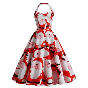Robes décontractées Robe de Noël à bretelles pour femmes Sexy Halter Santa Print Tutu Jupe