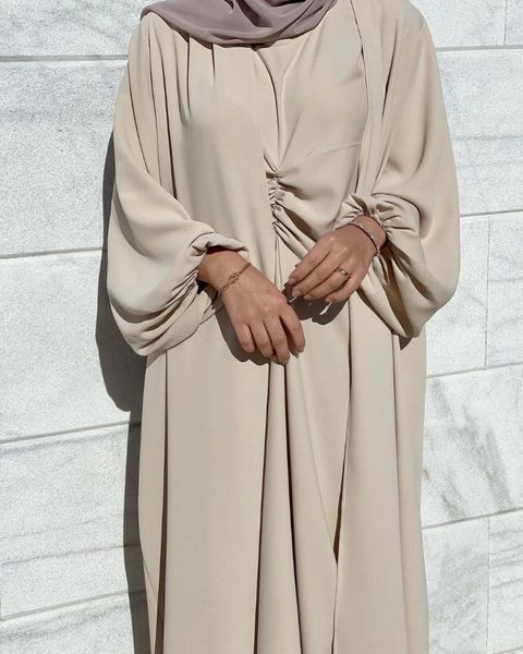 Robes décontractées pour femmes costumes de mode musulman musulman kimono abaya cardigan ramadan dubai dinde eid robe islamic solide deux pièces pour femmes