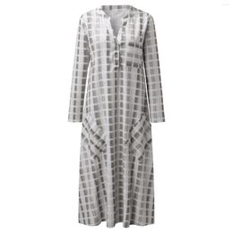 Robes décontractées pour femmes en V couche à manches longues à manches à manches longues Pocket Impression midi robe petite pour les femmes Occasion formelle