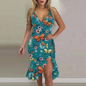 Vestidos casuales para mujer con cuello en V sin mangas Bodycon Midi Sundress Summer Spaghetti Strap Split Hem Sundresses Vestidos de playa