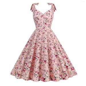 Robes décontractées Femmes Vintage Robe européenne et américaine Style floral Bow Tunique Taille Printemps Été Sundress