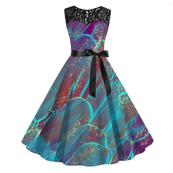 Vestidos casuales para mujer vestido vintage rockabilly cinturón cintura delgada encaje swing cóctel fiesta de fiesta qutfits damas bata femenina