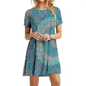 Robes décontractées Femmes Vintage Imprimer Manches courtes Vêtements féminins Vacances d'été Longueur au genou Mini jupe pour femmes 2023