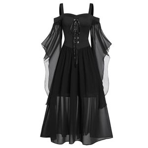 Casual jurken womme jurk vrouwen vlinders koude maat stijl gothic up plus kostuum mouw Halloween kanten schouder