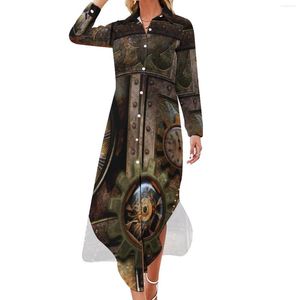 Casual jurken prachtige steampunk jurk vintage print street mode sexy v nek elegante chiffon lange mouw vestido