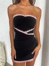 Casual jurken wsevypo zwart kanten gesplitste strapless mini-jurk chique zomer vrouwen off-shoulder buis top bodycon feest avondvestidos