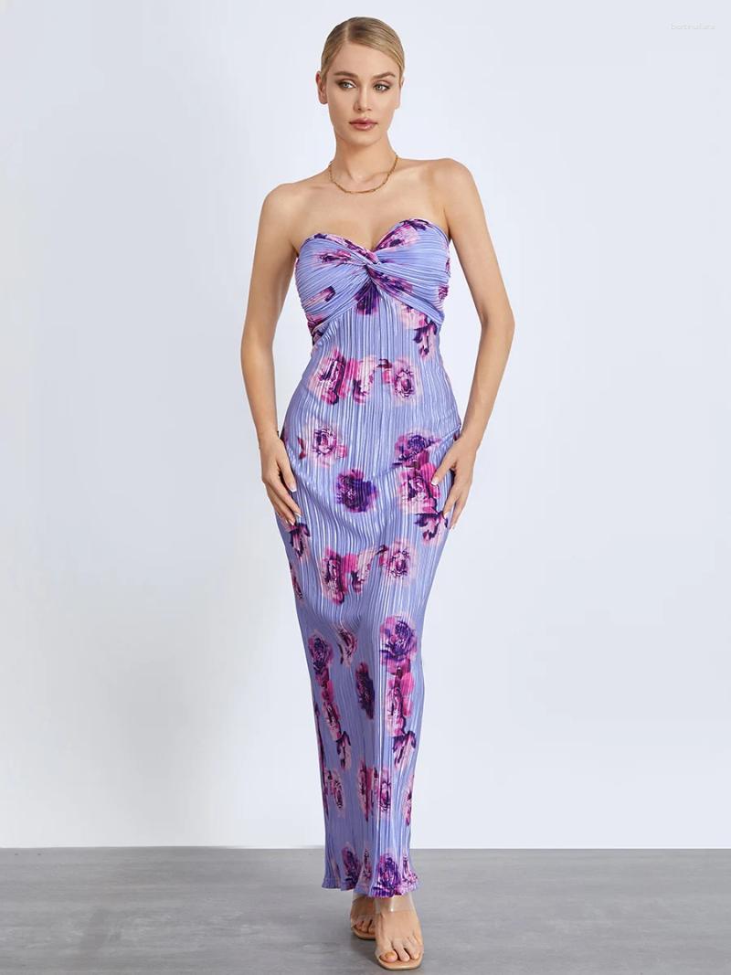 Sukienki swobodne Wsevypo Purple Floral Print Twist Turn Długie sukienka na imprezę