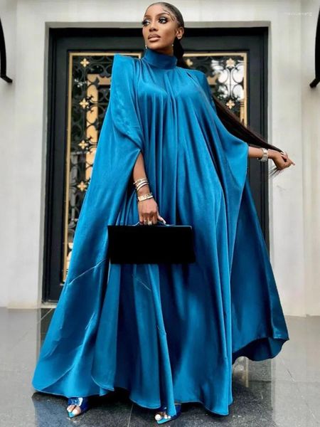 Robes décontractées avec des femmes satines musulmanes s'habillent Abaya Dubaï Turquie africain maxi 2024 pakistanais islam modeste vêtements Kaftan Robe