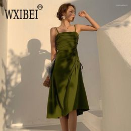 Robes décontractées WXIBEI Avocat Vert A-ligne Mince Cordon Sling Dress Pour Femmes 2023 Été Dos Nu Sans Manches Mode Femme Vêtements