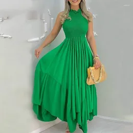 Robes décontractées Wywmy Summer Femmes élégantes Robe 2023 Mode Plaine Sans manches plissée col haut irrégulière grande balançoire pour