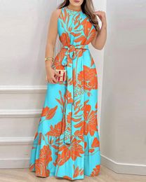 Robes décontractées Wywmy Robe pour femmes Summer 2024 Élégant imprimé floral Maxi Fashion Round Lage Up Banquet Long Female Robe S-xxl