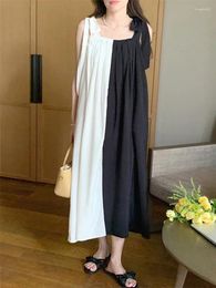 Casual jurken Xitao Bandage Bow Square Collar Pullover Dress Spaghetti Riem losse enkellengte 2024 Zomershow Dun LYD1247