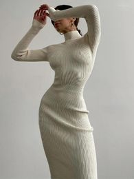 Robes décontractées Xizou tricoté robe blanche col roulé à manches longues moulante automne hiver soirée élégante soirée noire pour les femmes