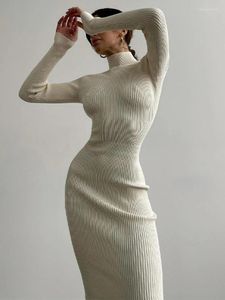 Casual jurken XIZOU gebreide witte jurk coltrui lange mouw bodycon herfst winter elegante feestavond zwart voor dames