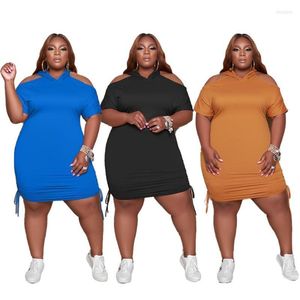 Robes décontractées XL-5XL 2022 été grande taille robe femmes vêtements mode solide sans bretelles à manches courtes en gros goutte