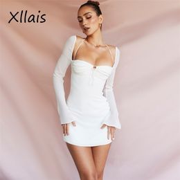 Casual jurken xllais sexy pure mouw avondjurk zomervakantie verjaardag club feestkleding vierkante kraag witte vrouwen 221007