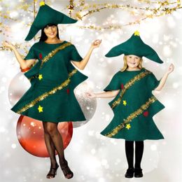 Robes décontractées Costume d'enfant parent de Noël Cosplay Cosplay Robe de nouveauté à manches courtes Elf Party avec chapeau Fancy Performance Tree de Noël