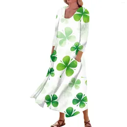 Robes décontractées Y2K Elegant St. Patrick's Day Imprimé au milieu de la tension pour femmes 2024 Cou rond 3/4 manches robes femme vestido de noche