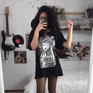 Robes Décontractées Y2k Gothique Punk Noir T-shirt Surdimensionné Esthétique Harajuku 90s Lettre Imprimé T-shirt Graphique À Manches Courtes Coton Grunge Tops