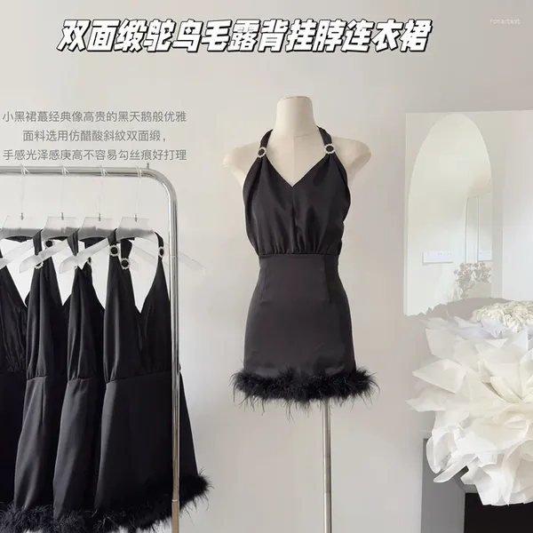Robes décontractées Y2K Halter Mini robe sexy dos nu élégant sans manches robes de soirée femme chic streetwear noir