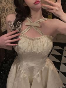 Casual jurken Y2K zoete feestmouwen mini-jurk vrouwelijk vintage strik prinses ontwerp riem verjaardag effen slank mode 2024 zomer
