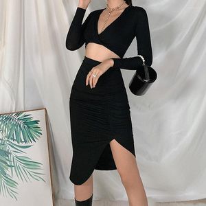 Casual Jurken Y2k Vrouwen Navel Sexy T-shirt Hoge Taille Zak Hippe Rok Pak Bodycon Elegante Outfits Verjaardagsfeestje Club