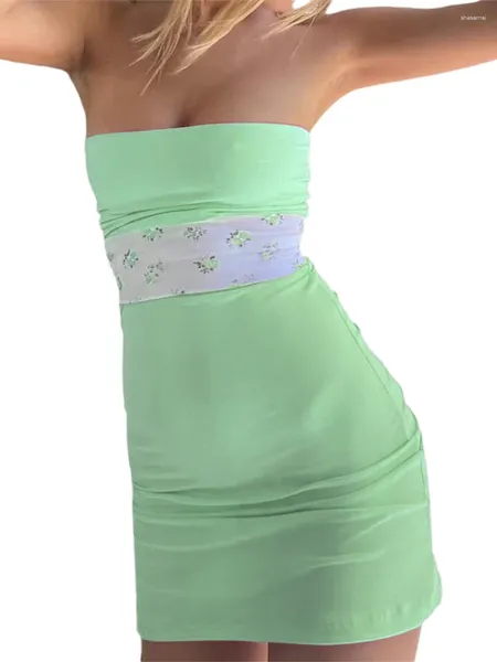 Vestidos casuales Y2K Mujeres Vestido de tubo Sexy Sin tirantes Bodycon Mini Verano Bandeau corto para adolescentes Fiesta Club