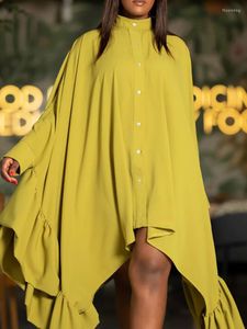 Robes décontractées Yeezzi 2023 printemps femme élégant manches chauve-souris col montant Falbala chemise robe sortie ample Midi pour les femmes