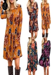 Vestidos informales Vestidos florales amarillos Imperio Sukienka Shirred FiMe Femme 2021 Ropa boho Women Manga larga1867607