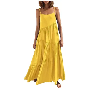 Robes décontractées jaunes sexy spaghetti sangle d'été femmes lâches sans dos long maxi robe élégante boho fêtes un vestido de ligne