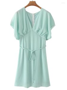 Casual jurken Yenkye 2023 Fashion Women Mint Green Summer Dress Vintage High Taille Short Sleeve Ladies Mini Vestido