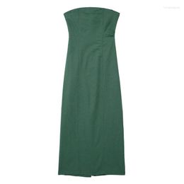 Casual Jurken YENKYE Mode Vrouwen Sexy Mouwloze Linnenmix Strapless Jurk Terug Rits Vrouwelijke Party Midi Vestidos