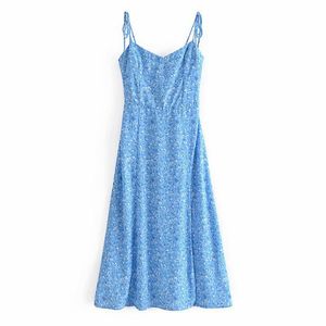 Casual jurken Yenkye sexy sling vakantie zomer jurk vrouwen vintage bloemenprint prairie chic feest gewaad femme a-line midi chiffon vestido 2